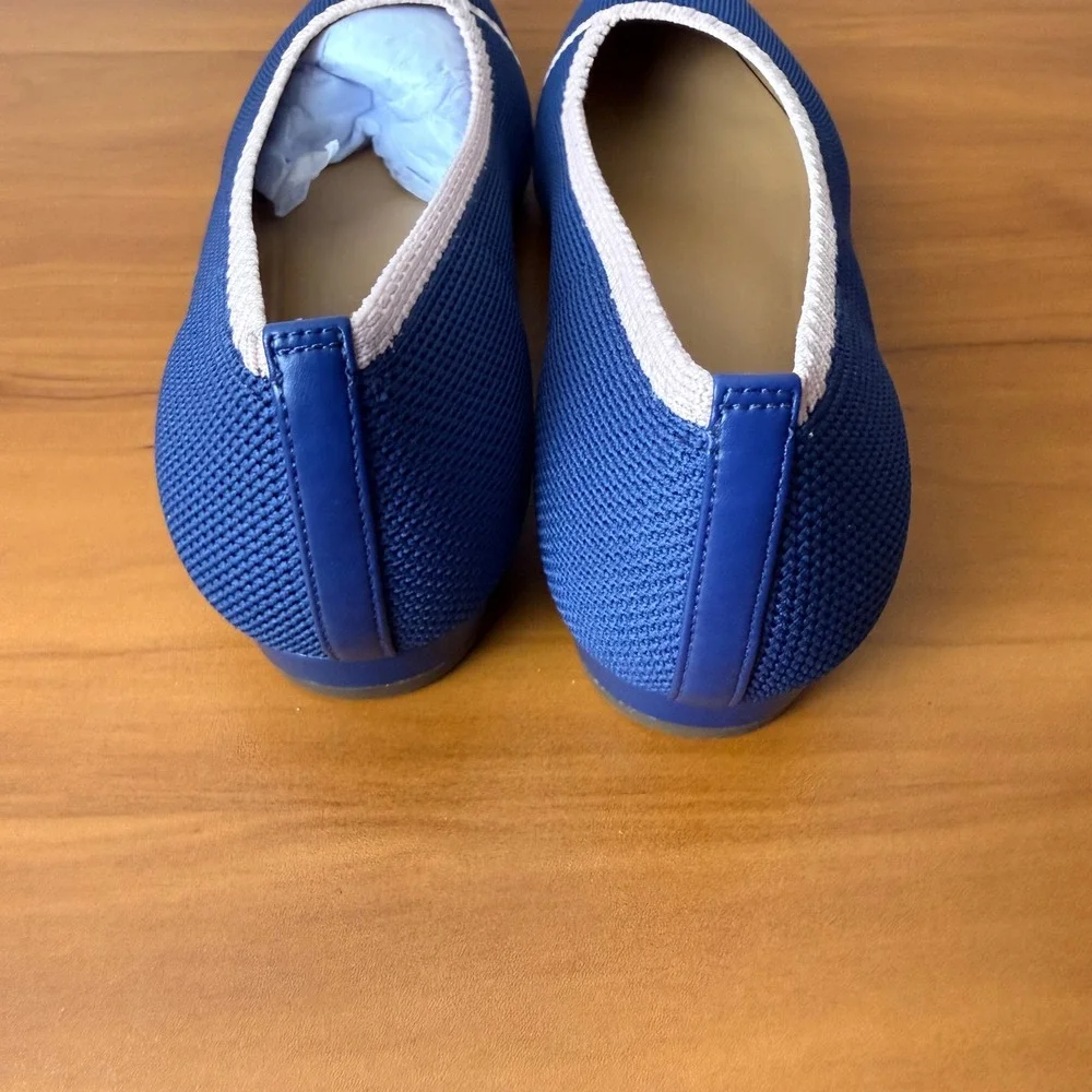 Vionic Dahlia Blue Knit Pointed Toe Flats Pink Trim Womens 11 Orthotic Comfort